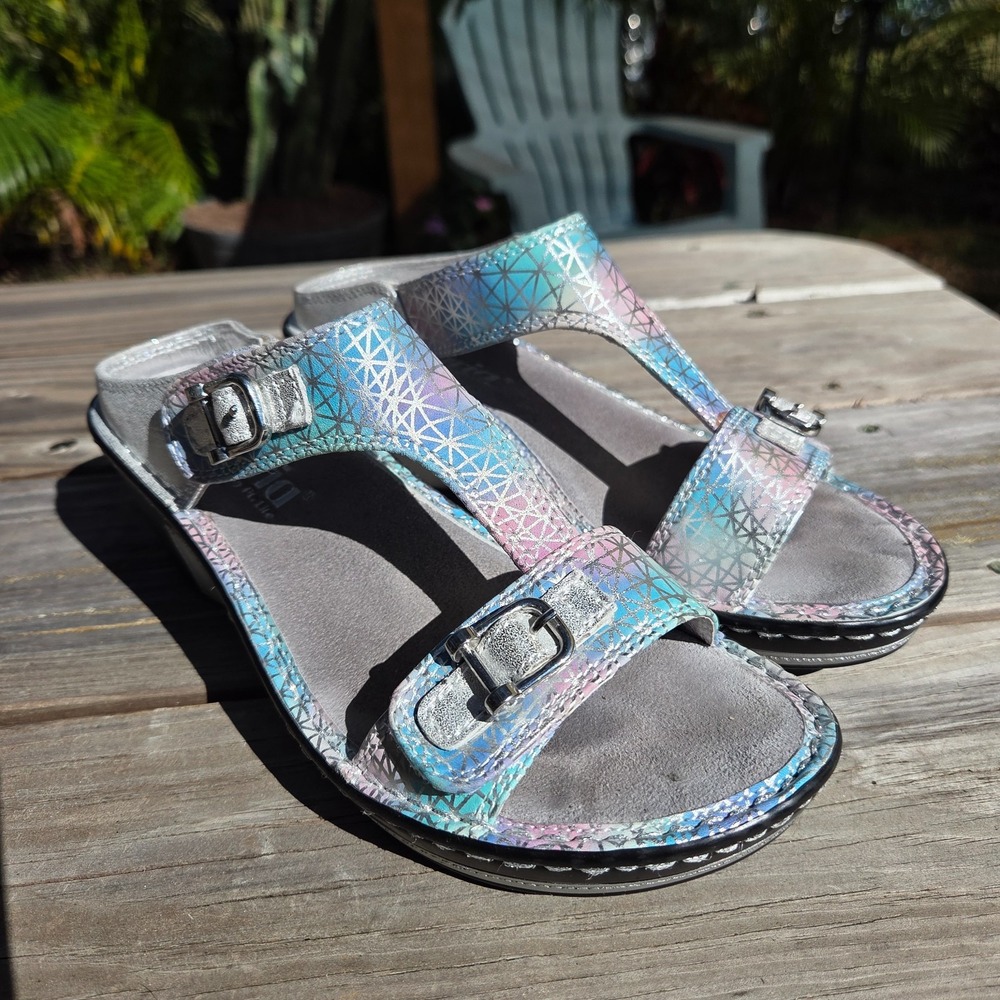 Alegria LAR620 Lara Pretty Baby Rainbow Silver Leather Sandals Women 6-6.5 36